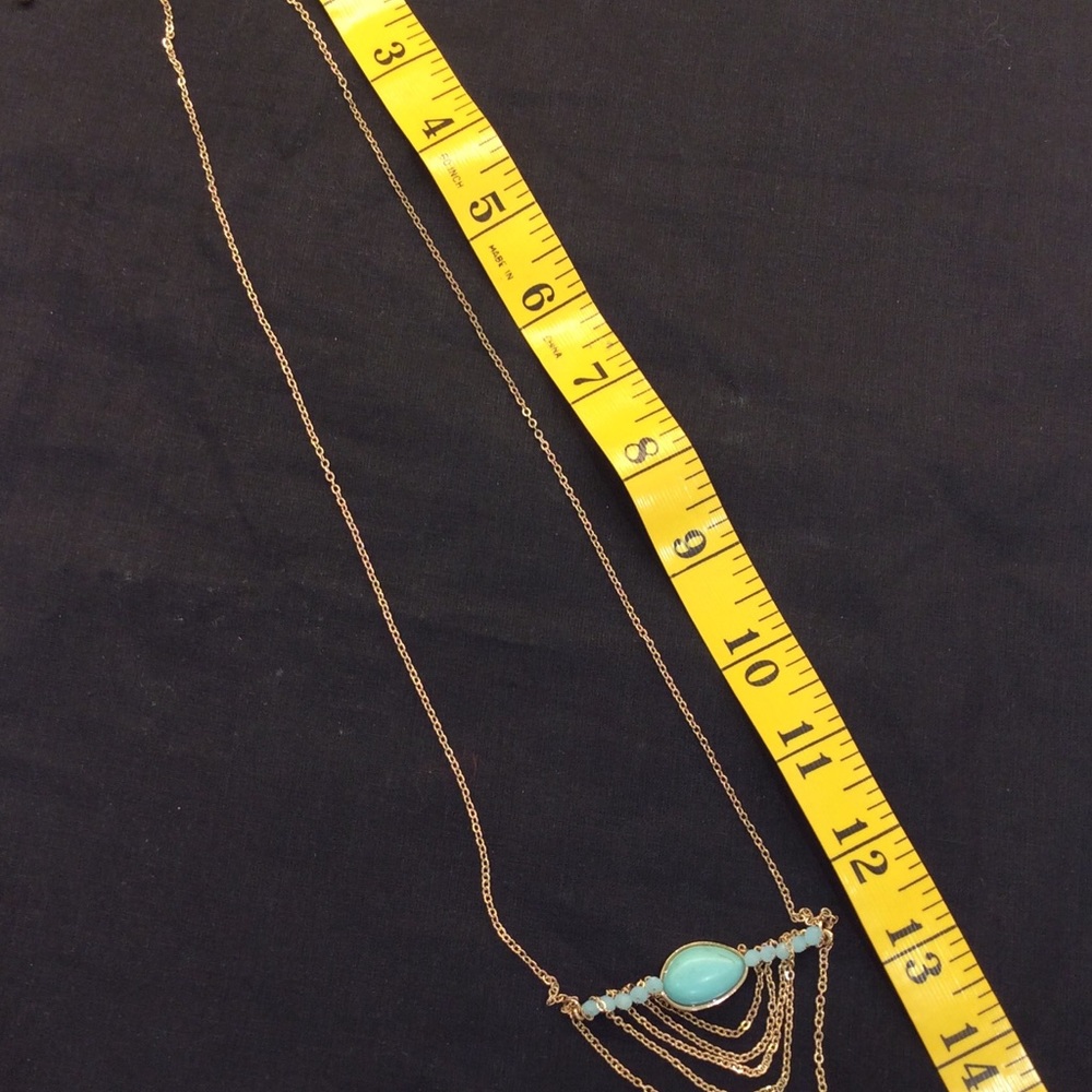 Faux Turquoise w/ Blue Crystal Gold Tone Necklace